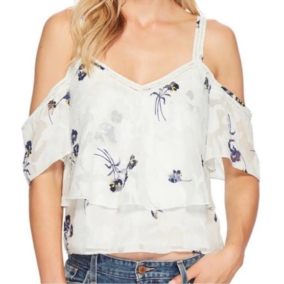 Lucky Brand Floral Cold-Shoulder Top, Size Medium - Picture 1 of 16
